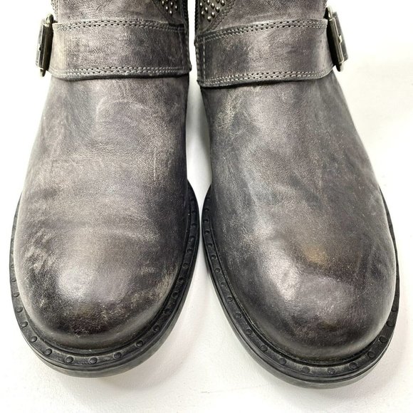 Paul Green Boots Leather Ankle Moto Gray Side Zip Women US 7.5 UK 5.5 Steampunk - Picture 3 of 10